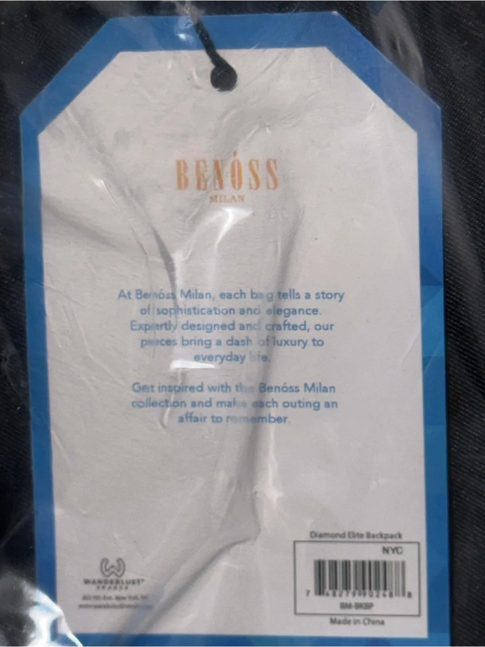 NEW Benoss Milan Diamond Elite Black Men's Backpack with Gold Accents